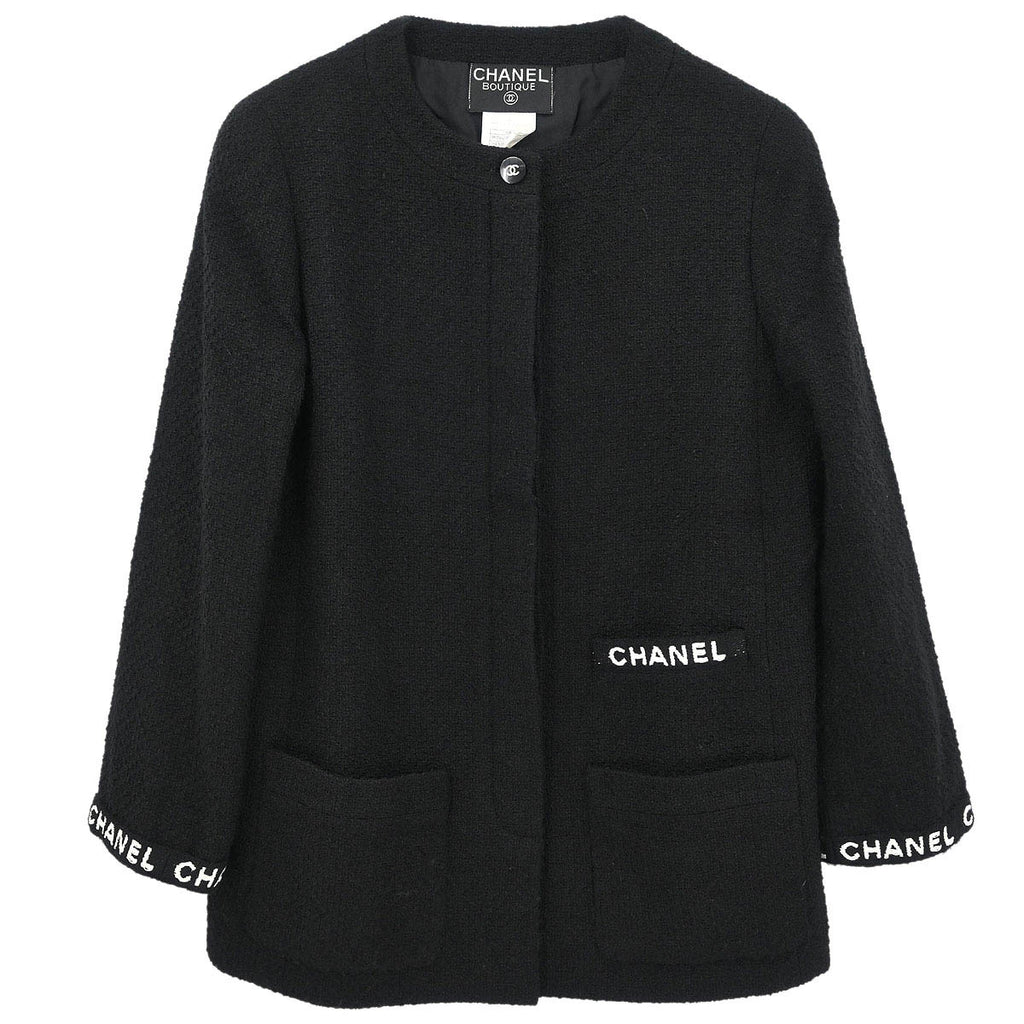 Chanel 1995 Single Breasted Collarless Jacket Black #40
