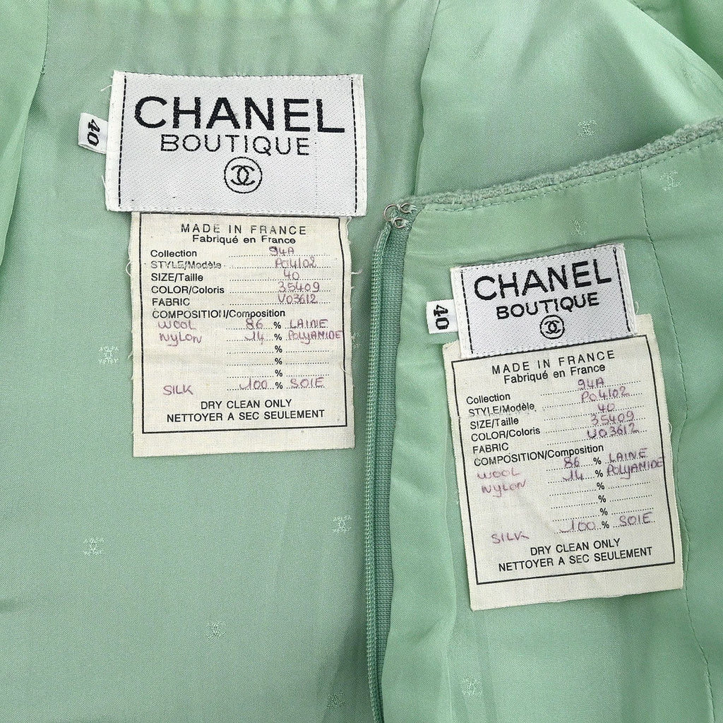 Chanel 1994  Setup Suit Jacket Skirt Mint Green #40