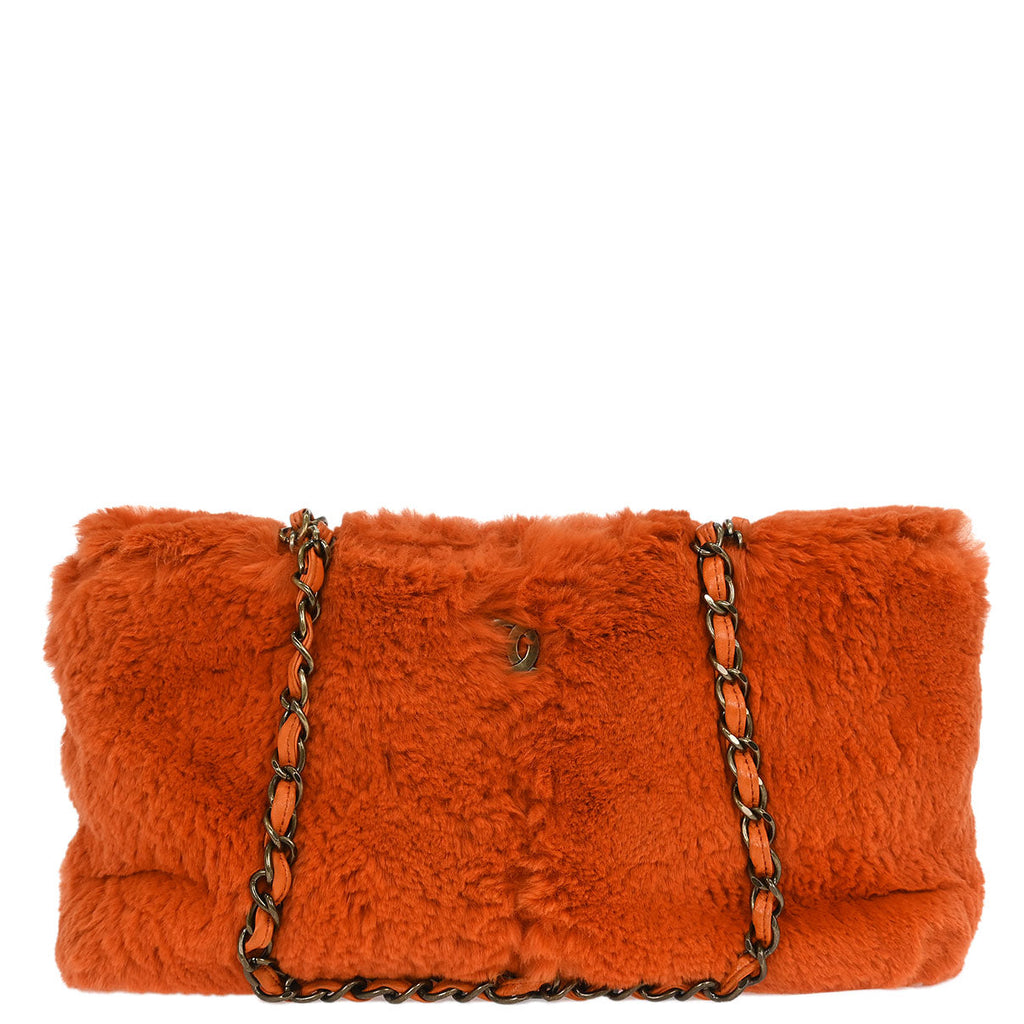 Chanel * Orange Rabbit Fur Tote Chain Handbag