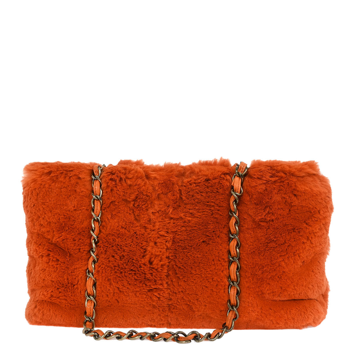 Chanel * Orange Rabbit Fur Tote Chain Handbag