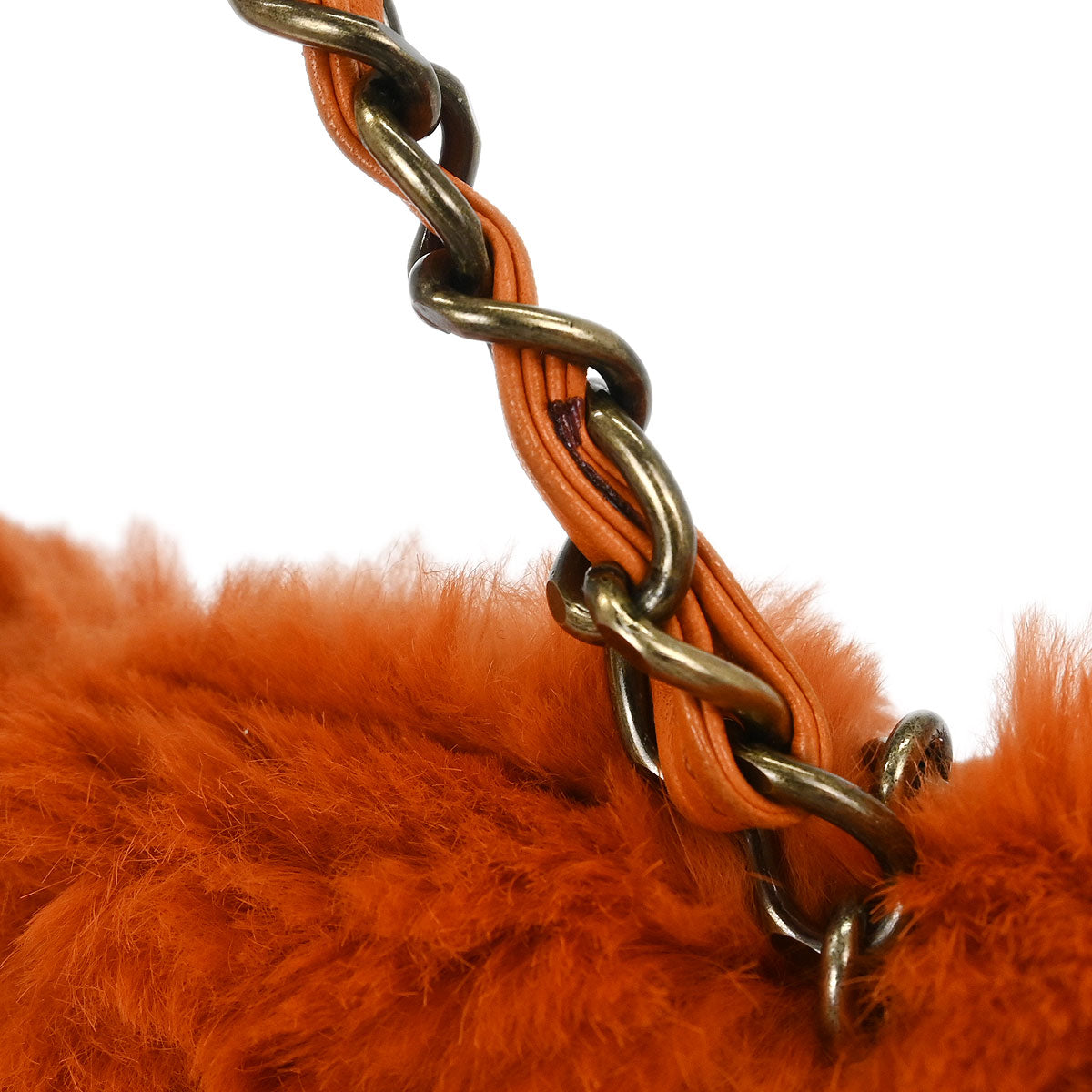 Chanel * Orange Rabbit Fur Tote Chain Handbag