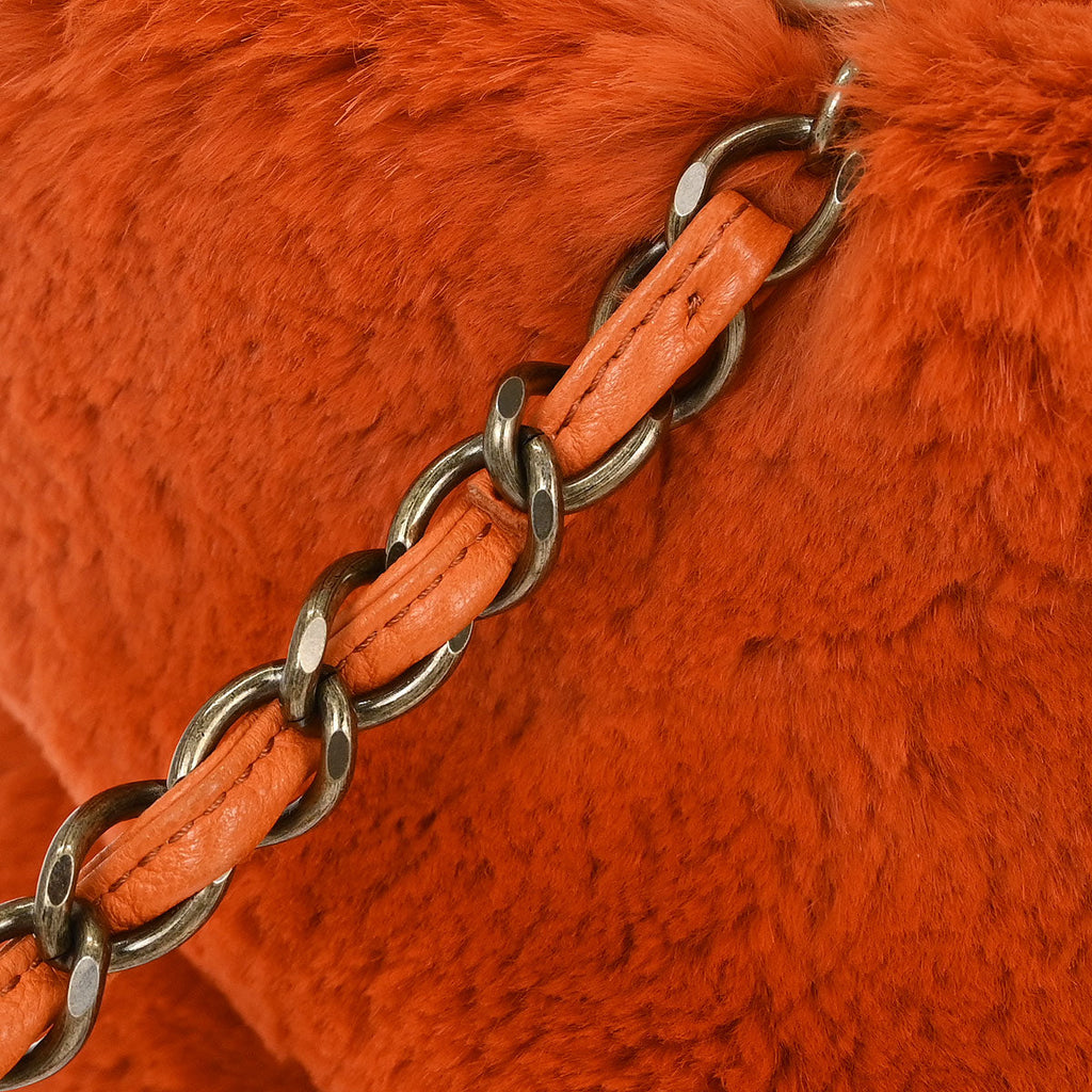 Chanel * Orange Rabbit Fur Tote Chain Handbag