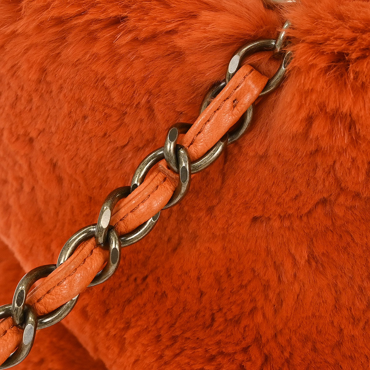 Chanel * Orange Rabbit Fur Tote Chain Handbag