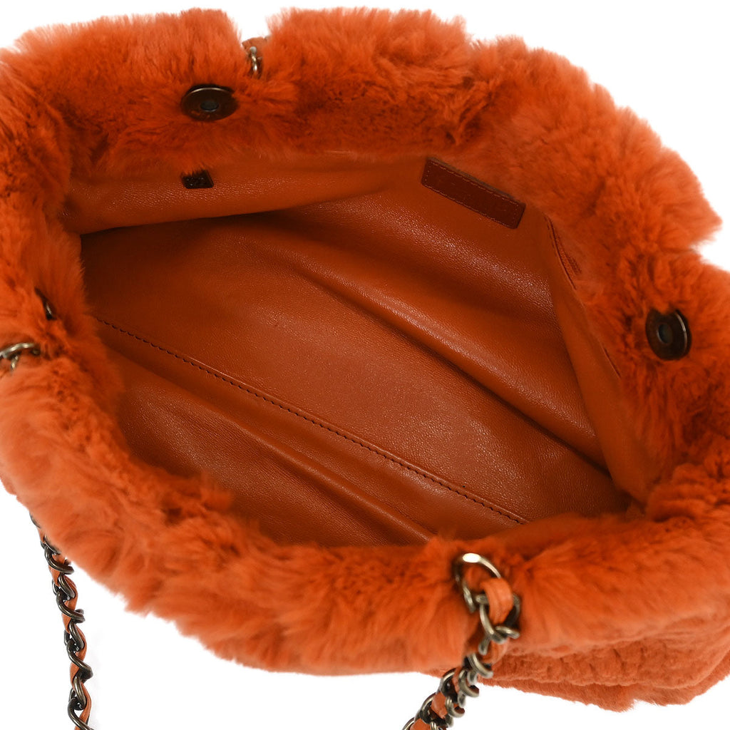 Chanel * Orange Rabbit Fur Tote Chain Handbag