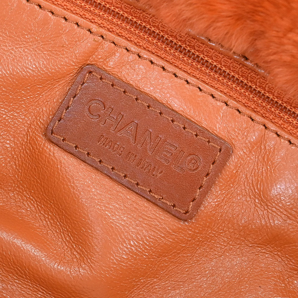 Chanel * Orange Rabbit Fur Tote Chain Handbag