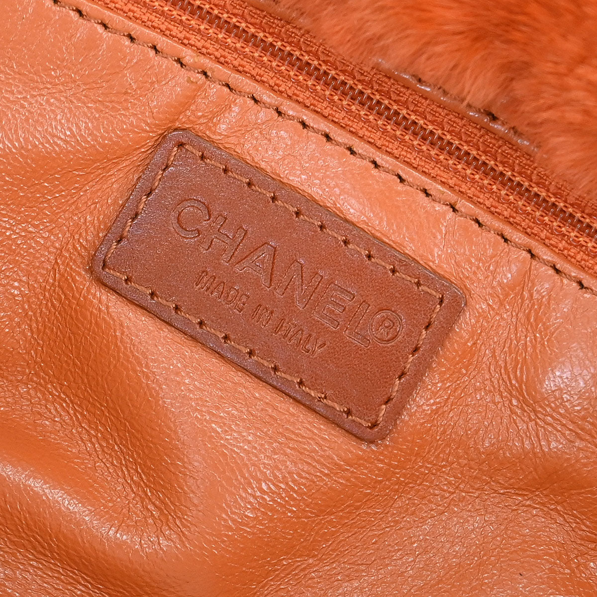 Chanel * Orange Rabbit Fur Tote Chain Handbag