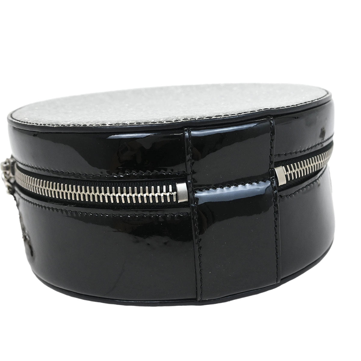 Chanel 2017-2018 Metallic Silver Patent Leather Round Chain Shoulder Bag
