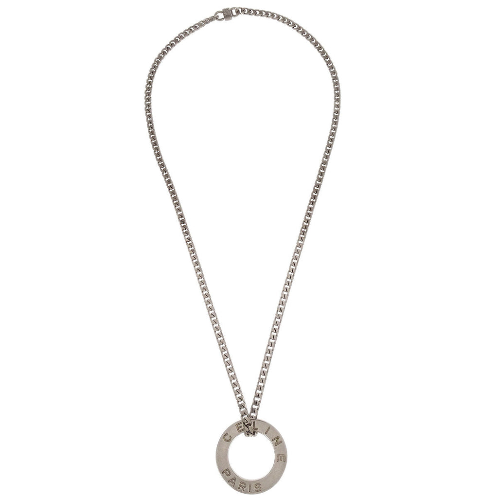 Celine Silver Chain Pendant Medallion Round Circle Necklace