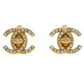 Chanel CC Turnlock Earrings Clip-On Gold Small Rhinestone 96A