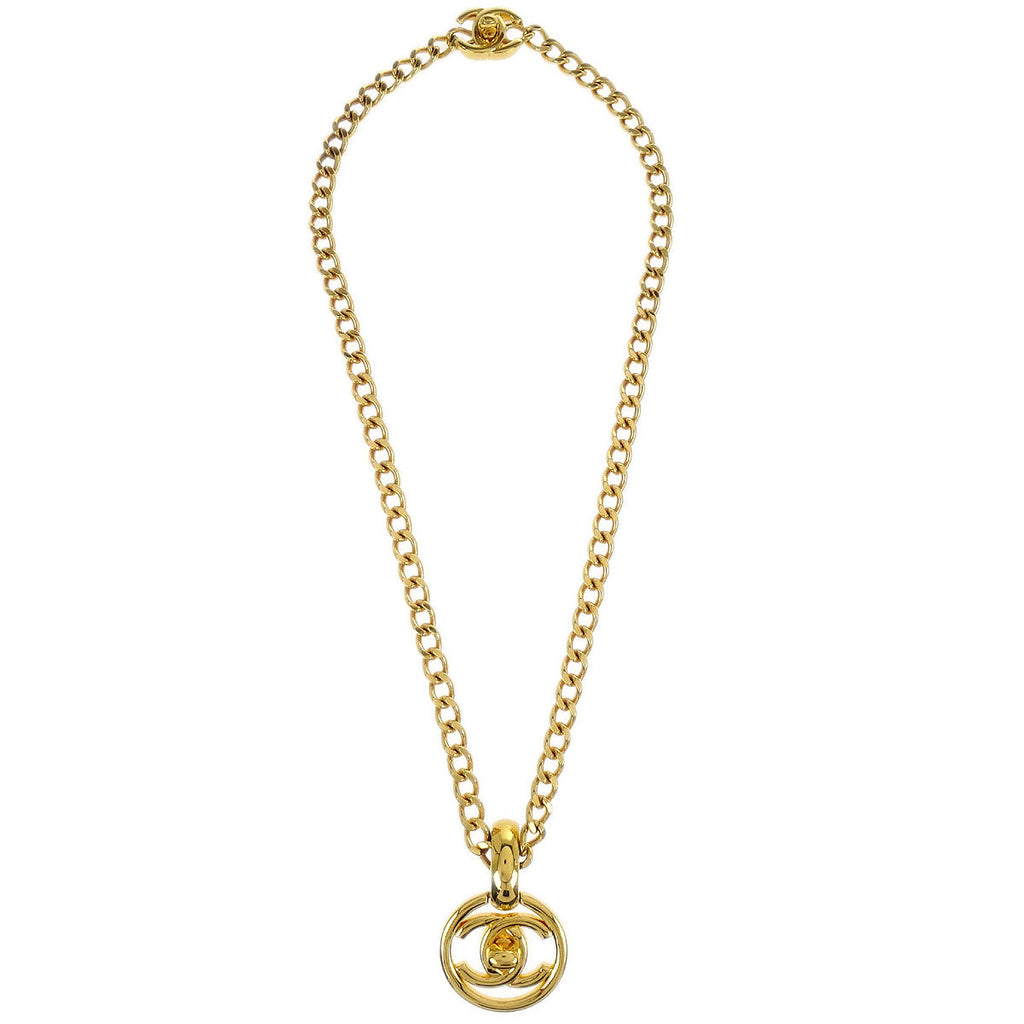 Chanel Turnlock Medallion Chain Pendant Necklace Gold 97P