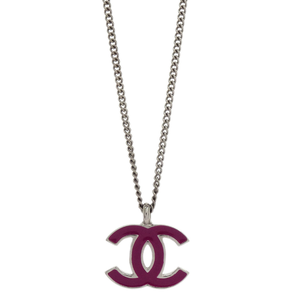 Chanel CC Chain Necklace Silver Pink 02C