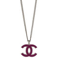 Chanel CC Chain Necklace Silver Pink 02C