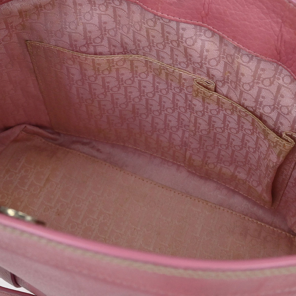 Christian Dior Pink Leather Embroidered Flower Tote Handbag