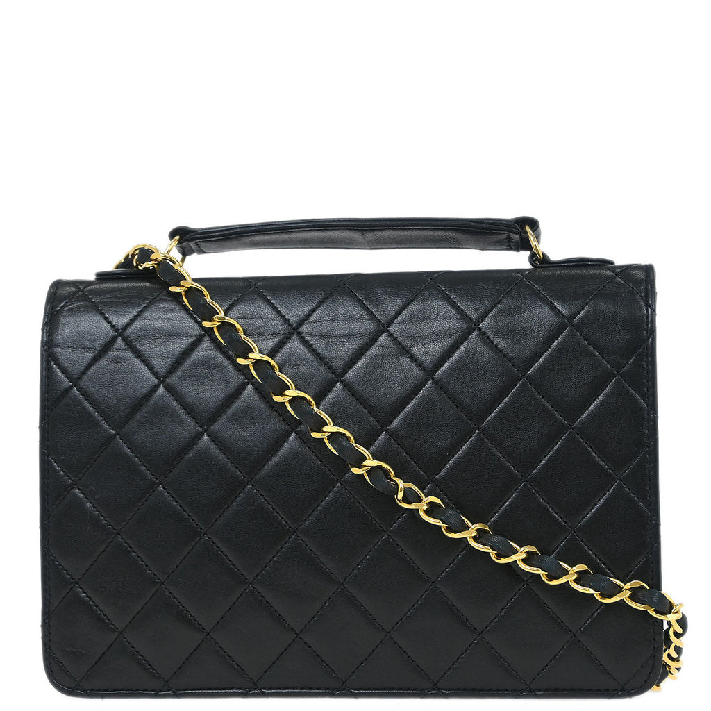 Chanel 1989-1991 Black Lambskin Double Turnlock Shoulder Bag
