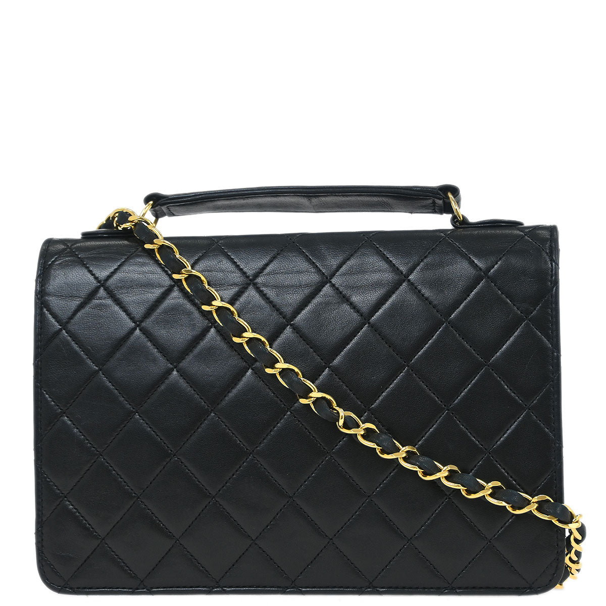 Chanel 1989-1991 Black Lambskin Double Turnlock Shoulder Bag