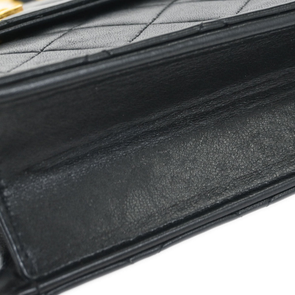 Chanel 1989-1991 Black Lambskin Double Turnlock Shoulder Bag