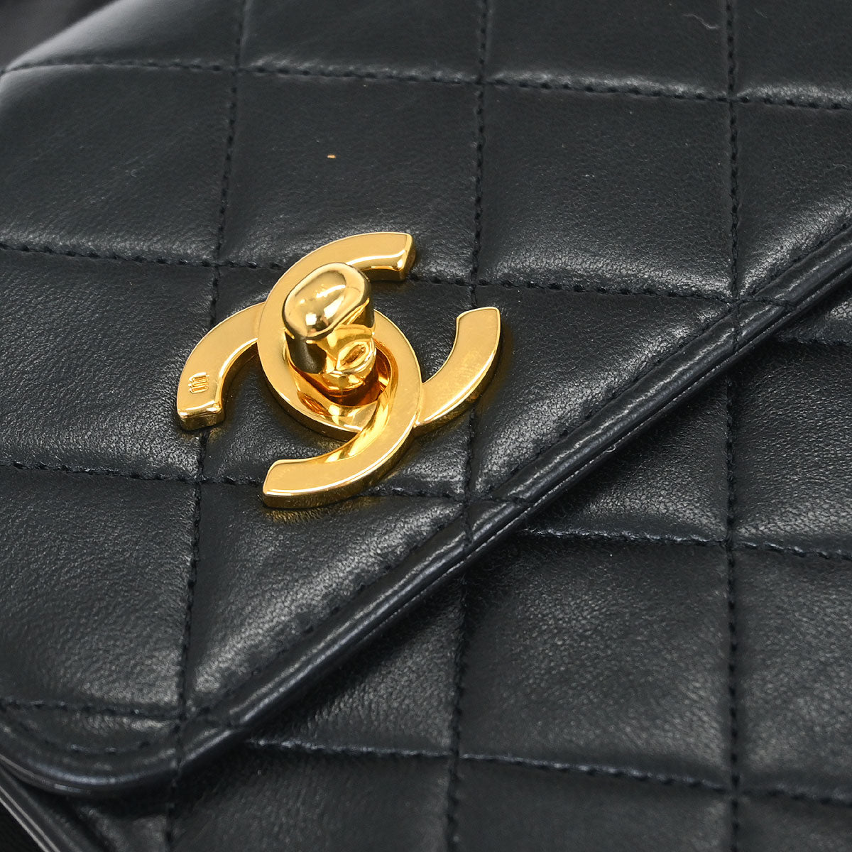 Chanel 1989-1991 Black Lambskin Double Turnlock Shoulder Bag