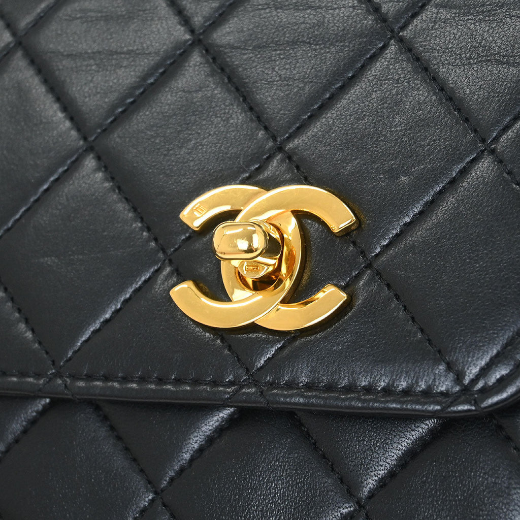 Chanel 1989-1991 Black Lambskin Double Turnlock Shoulder Bag