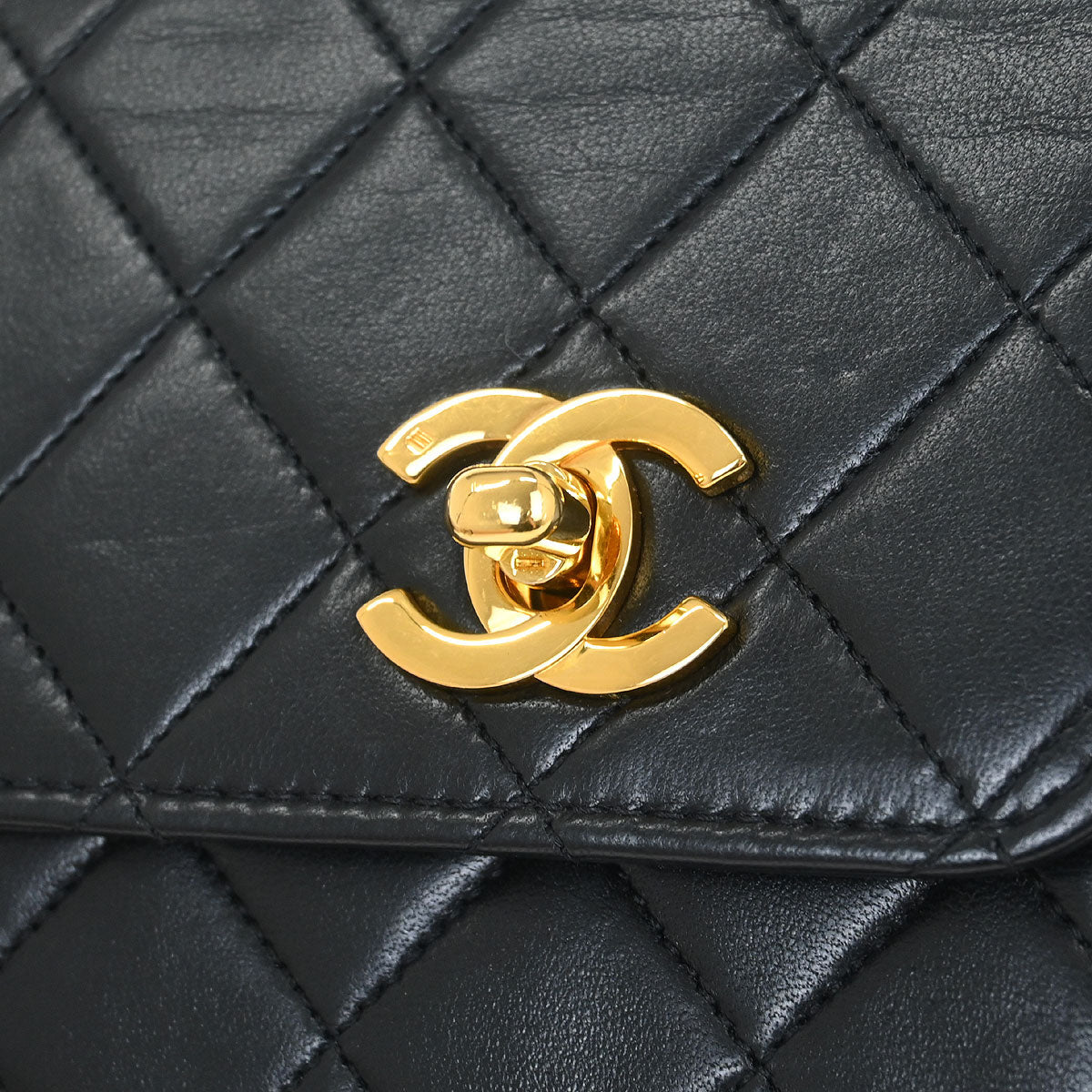 Chanel 1989-1991 Black Lambskin Double Turnlock Shoulder Bag
