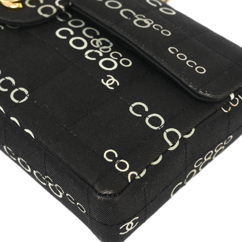 Chanel 2000-2002 Black Canvas COCO East West Choco Bar Shoulder Bag