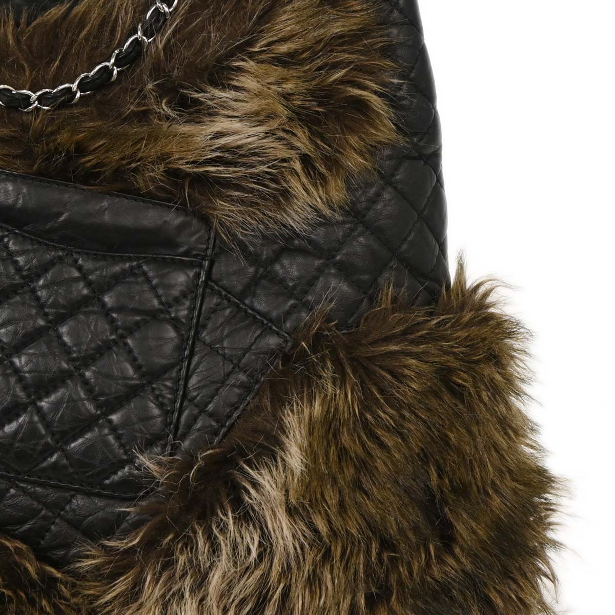 Chanel 2009-2010 Black Calfskin Faux Fur Mademoiselle Lock Shoulder Bag