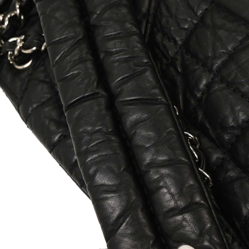 Chanel 2009-2010 Black Calfskin Faux Fur Mademoiselle Lock Shoulder Bag