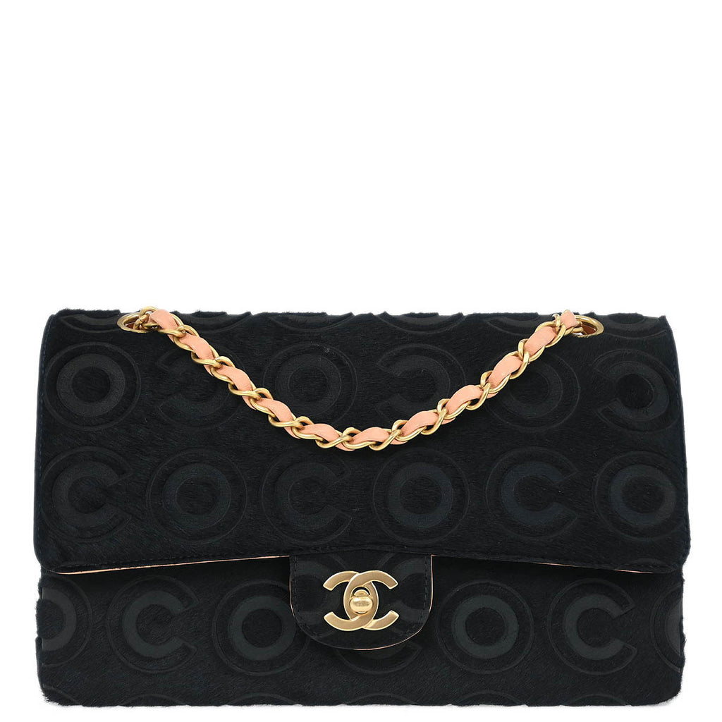 Chanel 2002-2003 Black Pony Hair Medium Classic Double Flap Shoulder Bag
