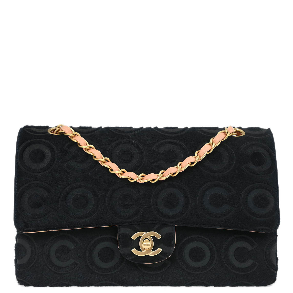 Chanel 2002-2003 Black Pony Hair Medium Classic Double Flap Shoulder Bag
