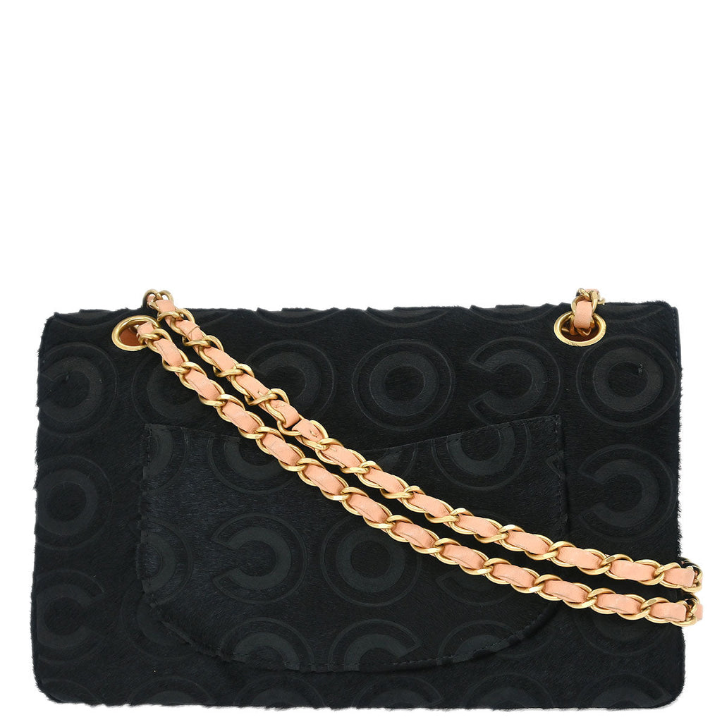 Chanel 2002-2003 Black Pony Hair Medium Classic Double Flap Shoulder Bag