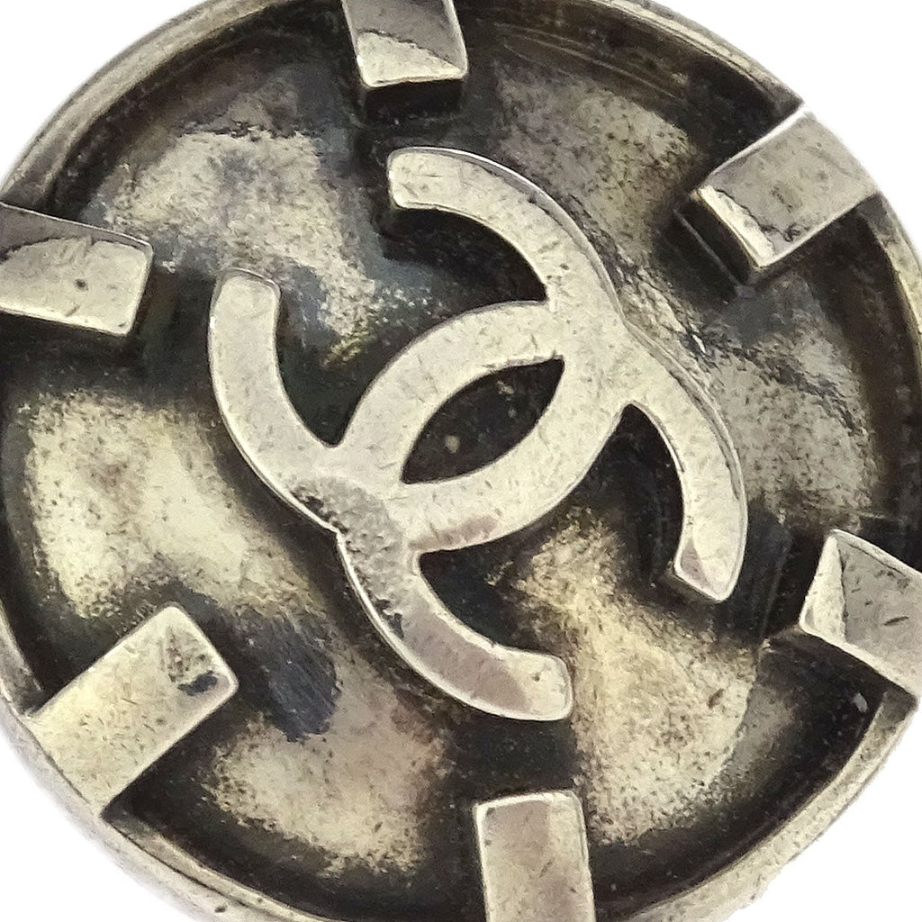 Chanel Button Earrings Clip-On Silver 96P
