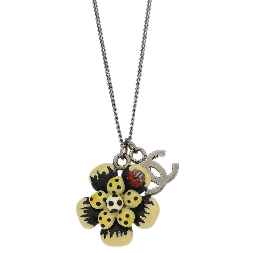 Chanel Flower Pendant Necklace Silver 06P