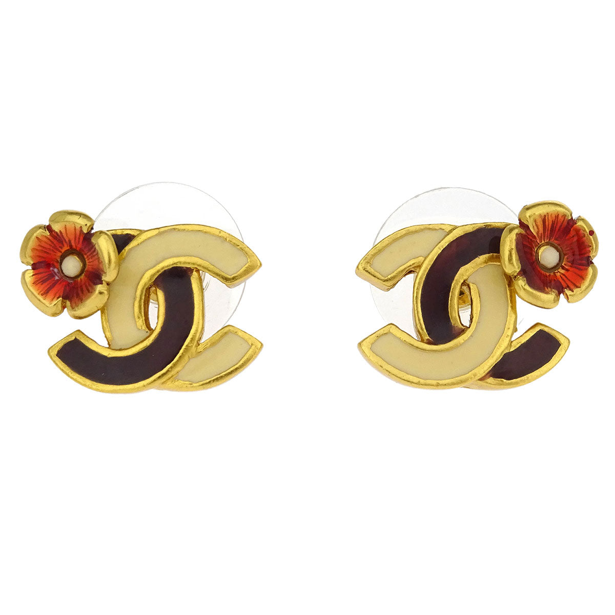 Chanel Pierced Earrings Gold CC 03P