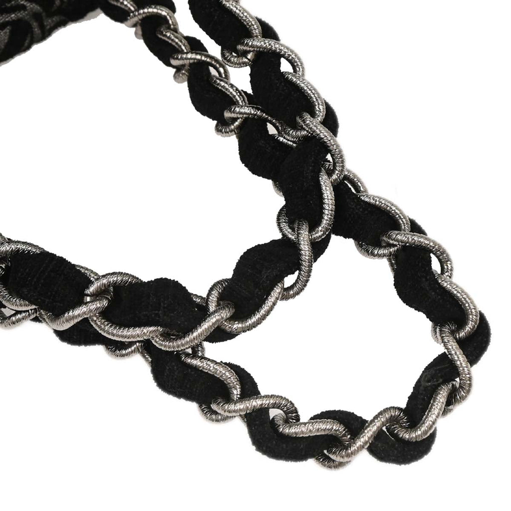 Chanel 2005-2006 Black Silver Cotton Jacquard Chain Handbag