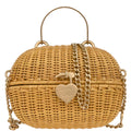 Chanel 2005-2006 Beige Rattan Heart Lock Basket Bag 2way Shoulder Handbag