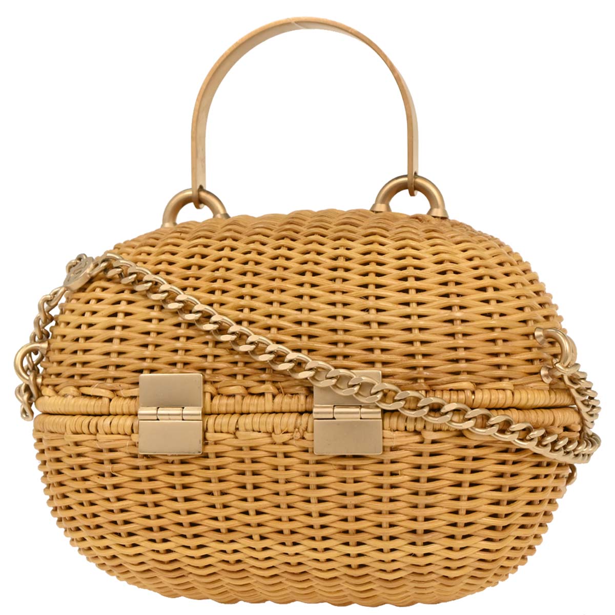 Chanel 2005-2006 Beige Rattan Heart Lock Basket Bag 2way Shoulder Handbag