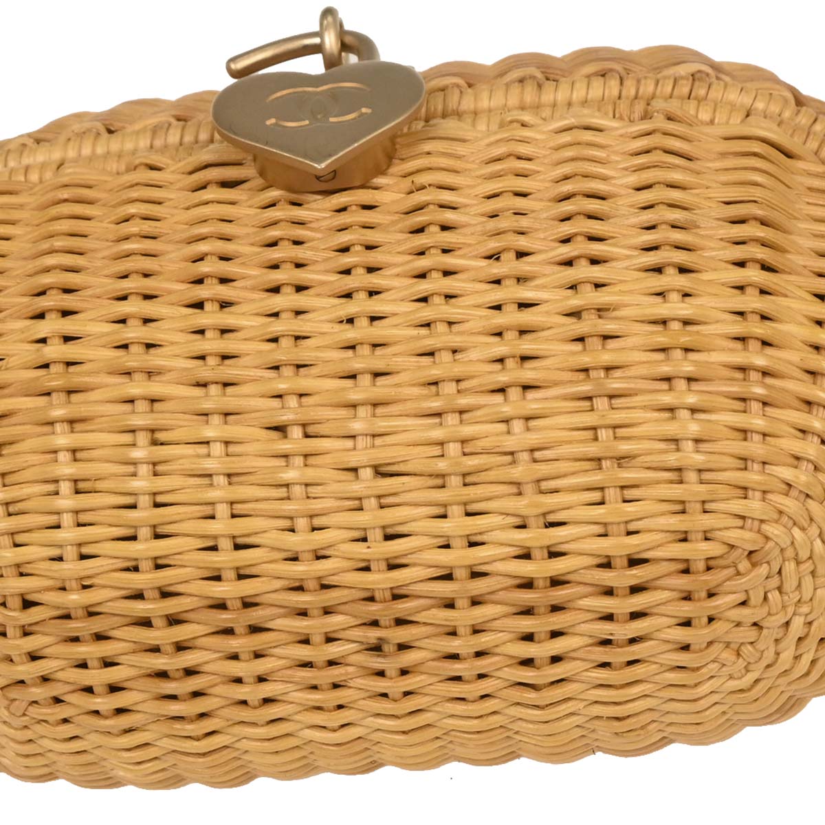 Chanel 2005-2006 Beige Rattan Heart Lock Basket Bag 2way Shoulder Handbag