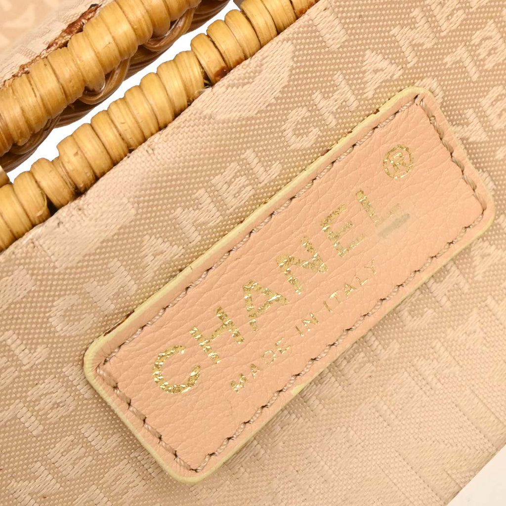 Chanel 2005-2006 Beige Rattan Heart Lock Basket Bag 2way Shoulder Handbag