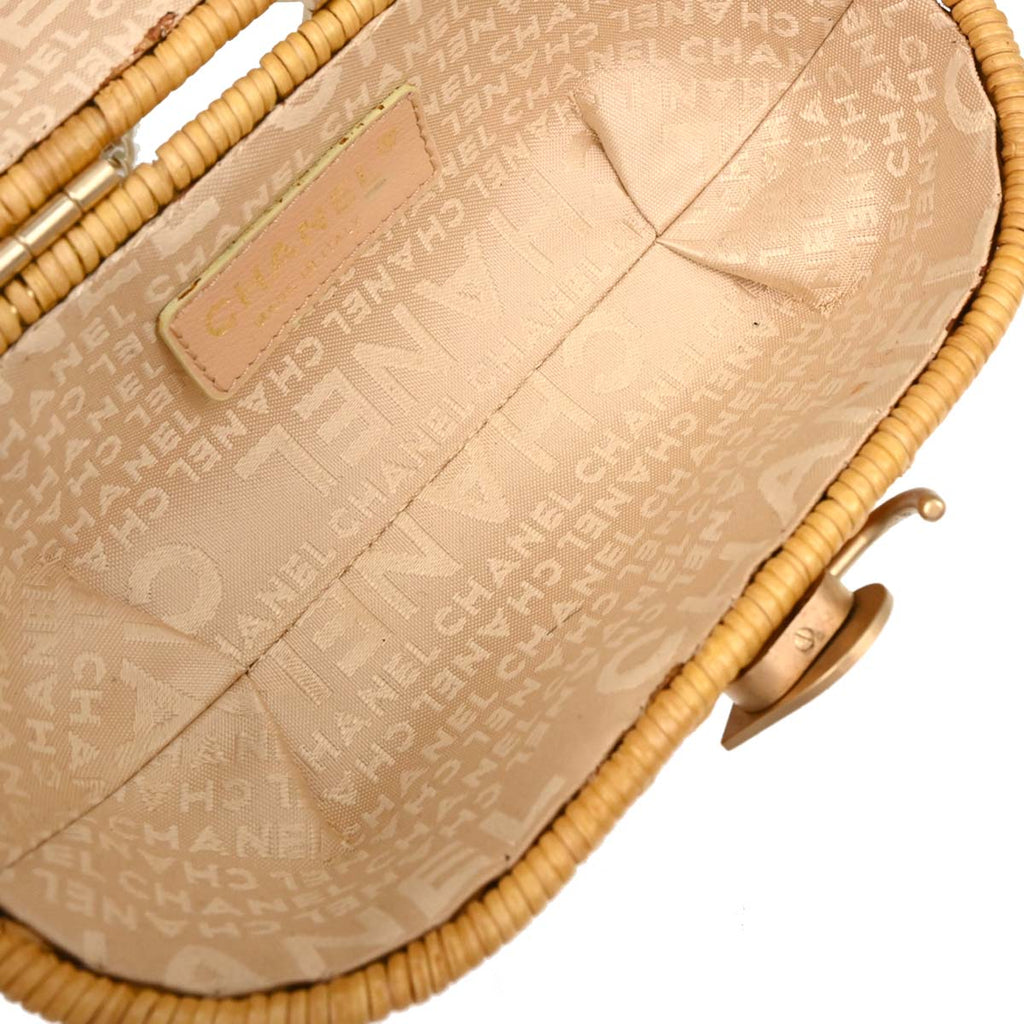 Chanel 2005-2006 Beige Rattan Heart Lock Basket Bag 2way Shoulder Handbag