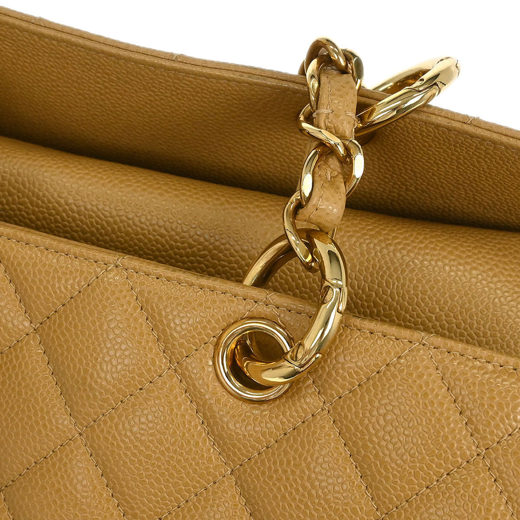 Chanel 2002-2003 Beige Caviar Tote Chain Handbag