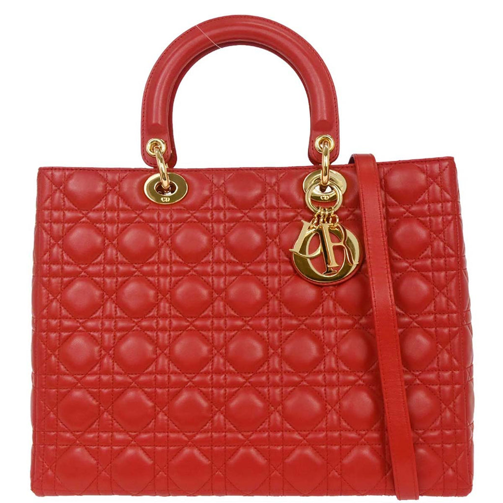 Christian Dior 1999 Red Lambskin Large Lady Dior 2way Shoulder Handbag