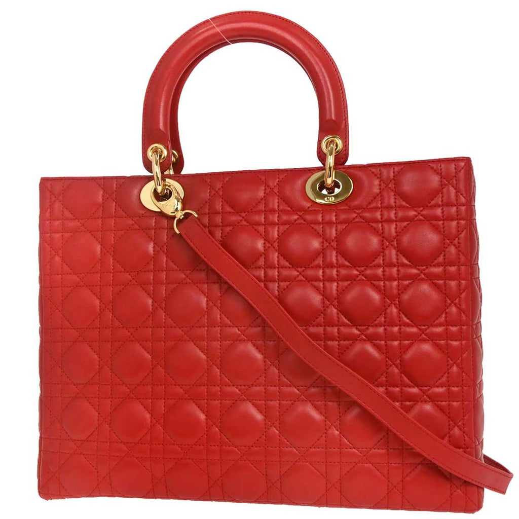 Christian Dior 1999 Red Lambskin Large Lady Dior 2way Shoulder Handbag
