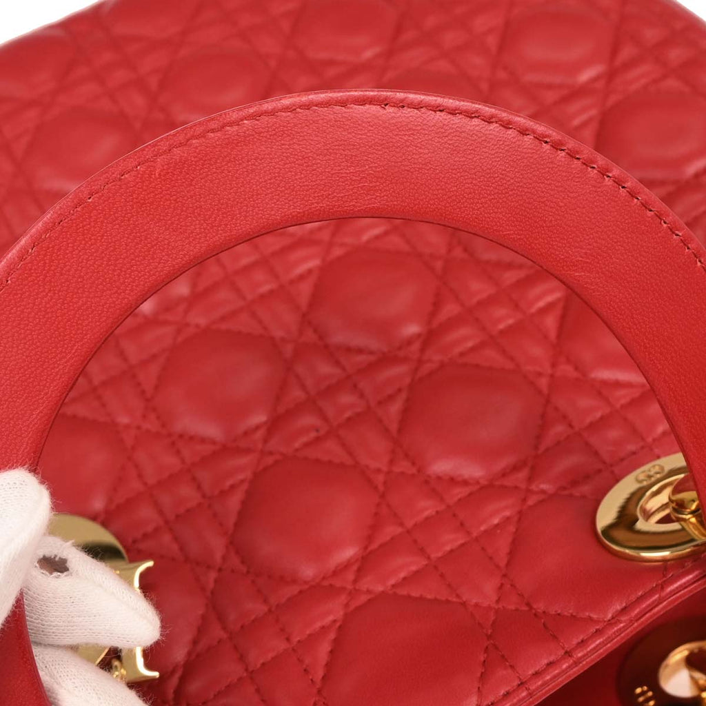 Christian Dior 1999 Red Lambskin Large Lady Dior 2way Shoulder Handbag