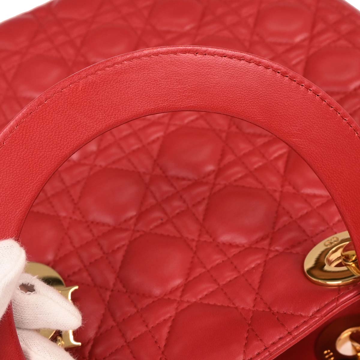 Christian Dior 1999 Red Lambskin Large Lady Dior 2way Shoulder Handbag