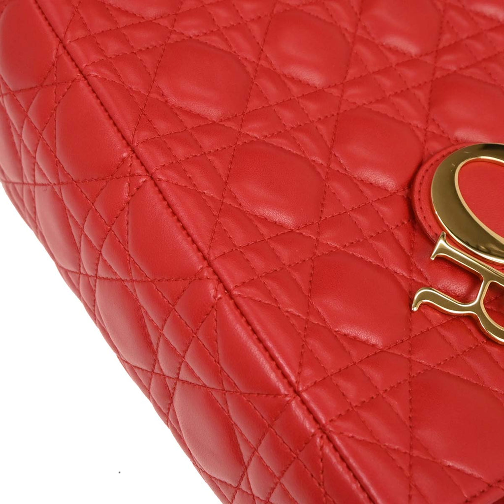 Christian Dior 1999 Red Lambskin Large Lady Dior 2way Shoulder Handbag