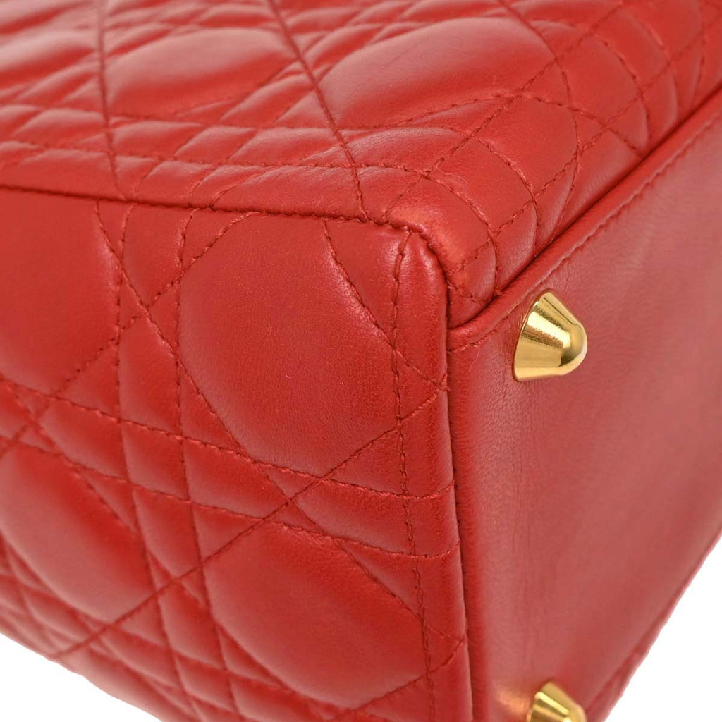 Christian Dior 1999 Red Lambskin Large Lady Dior 2way Shoulder Handbag