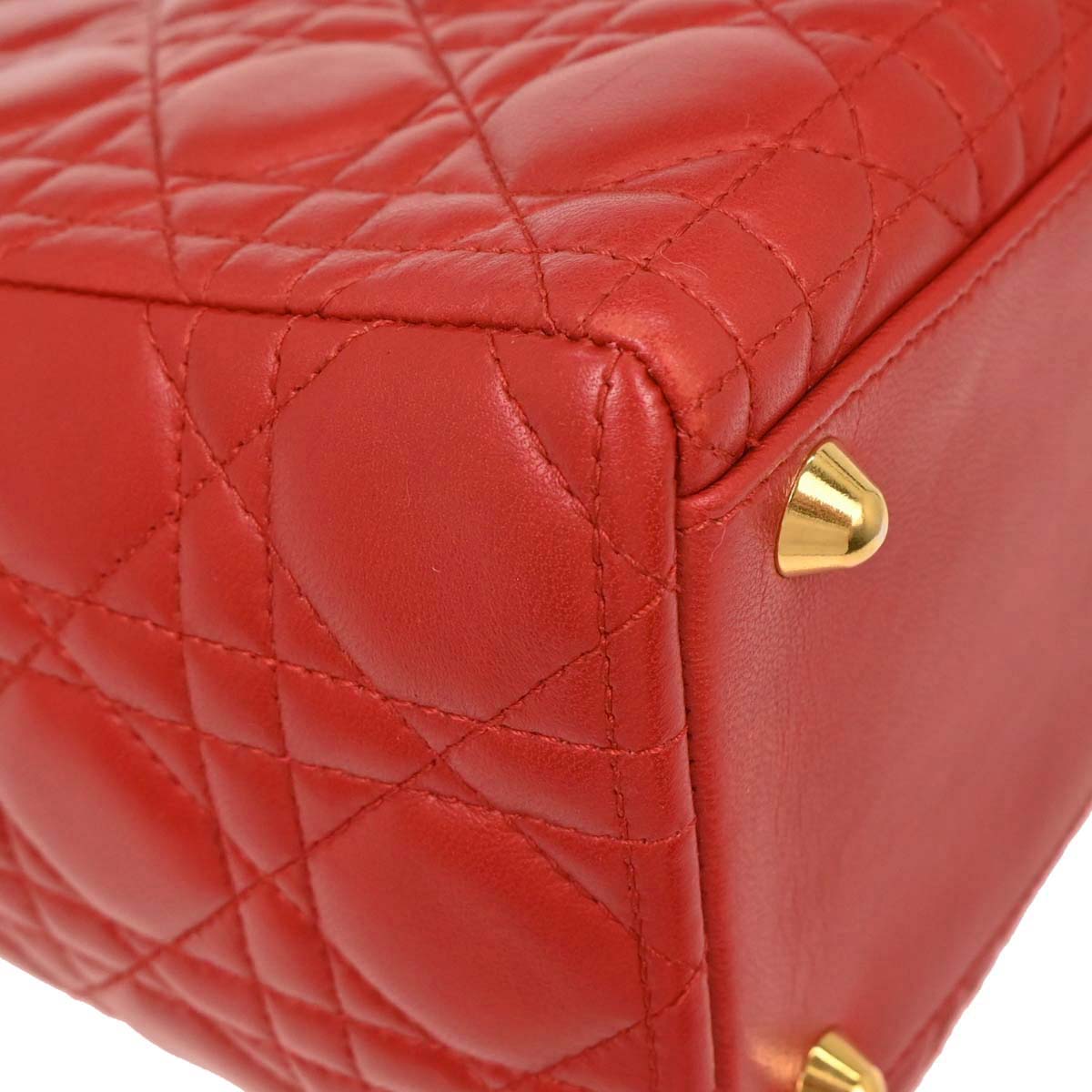 Christian Dior 1999 Red Lambskin Large Lady Dior 2way Shoulder Handbag