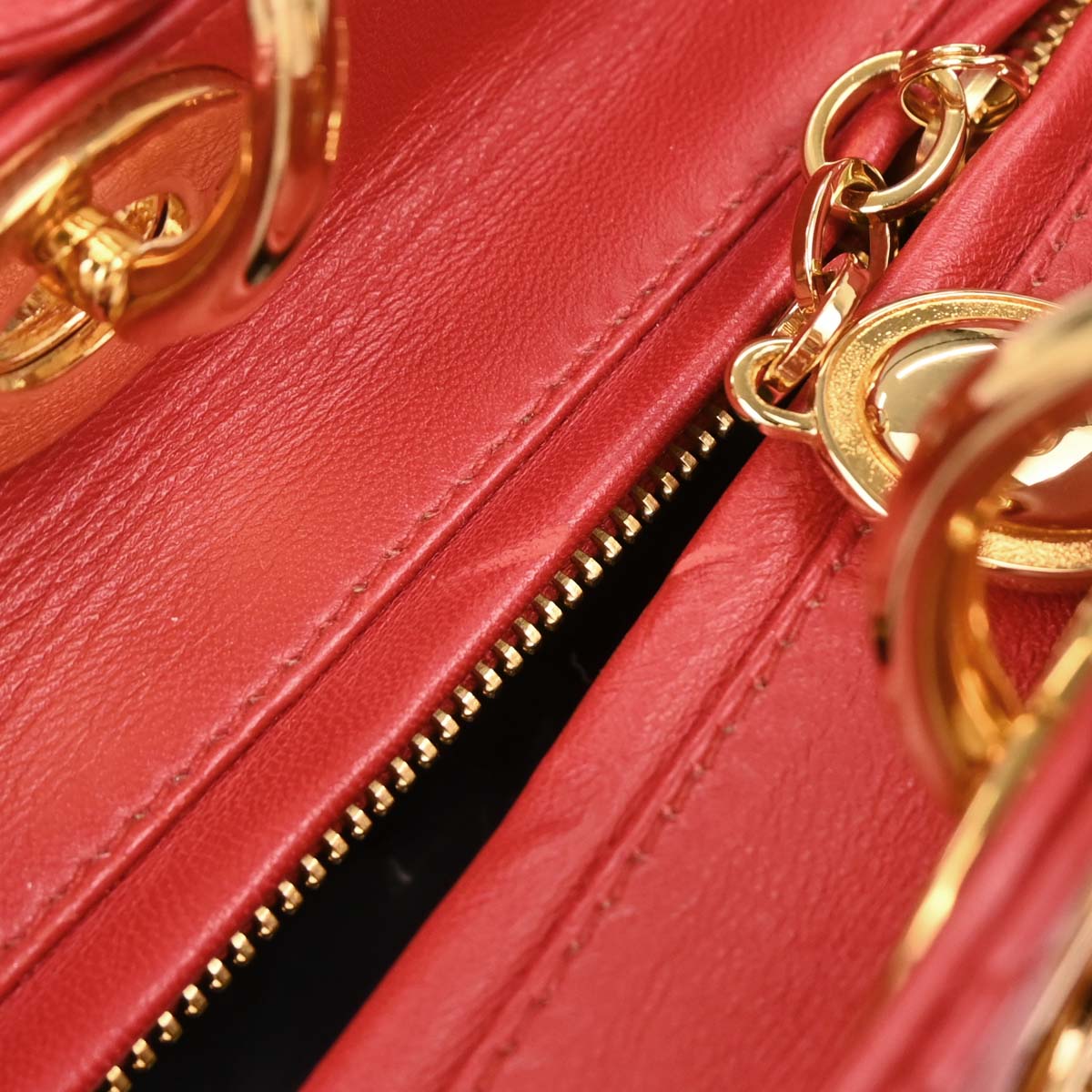 Christian Dior 1999 Red Lambskin Large Lady Dior 2way Shoulder Handbag