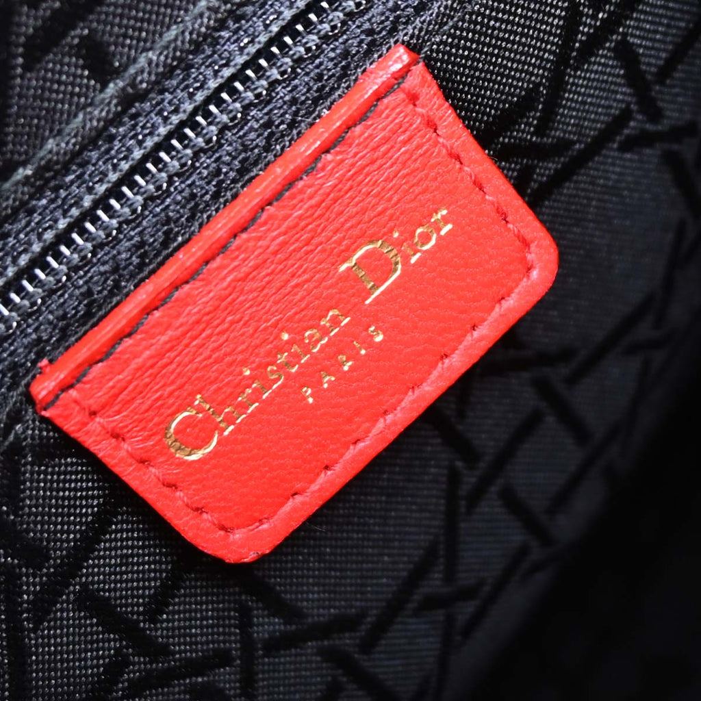 Christian Dior 1999 Red Lambskin Large Lady Dior 2way Shoulder Handbag