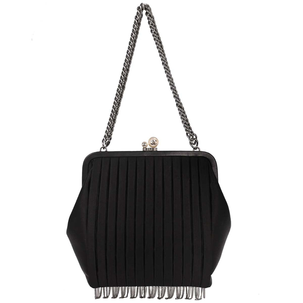 Chanel 2006-2008 Black Satin Mademoiselle Chain Handbag