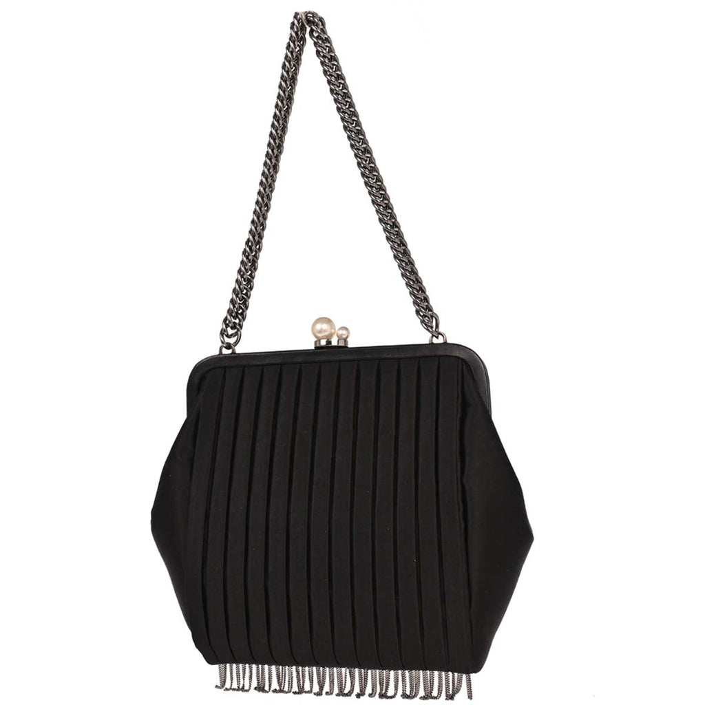 Chanel 2006-2008 Black Satin Mademoiselle Chain Handbag